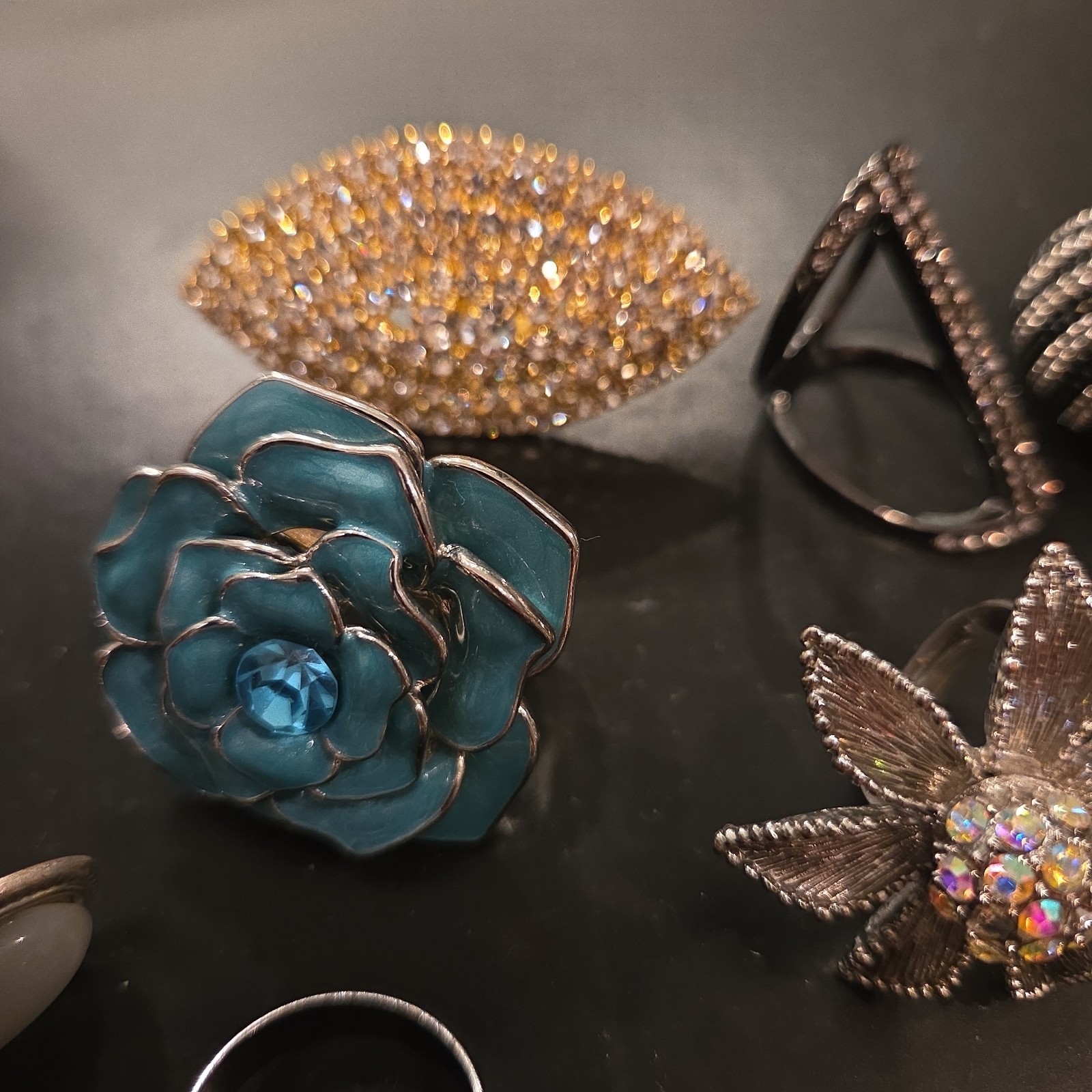 14pc Mixed Lot Vintage Style Rings & Stones, Gold & Silver Tone