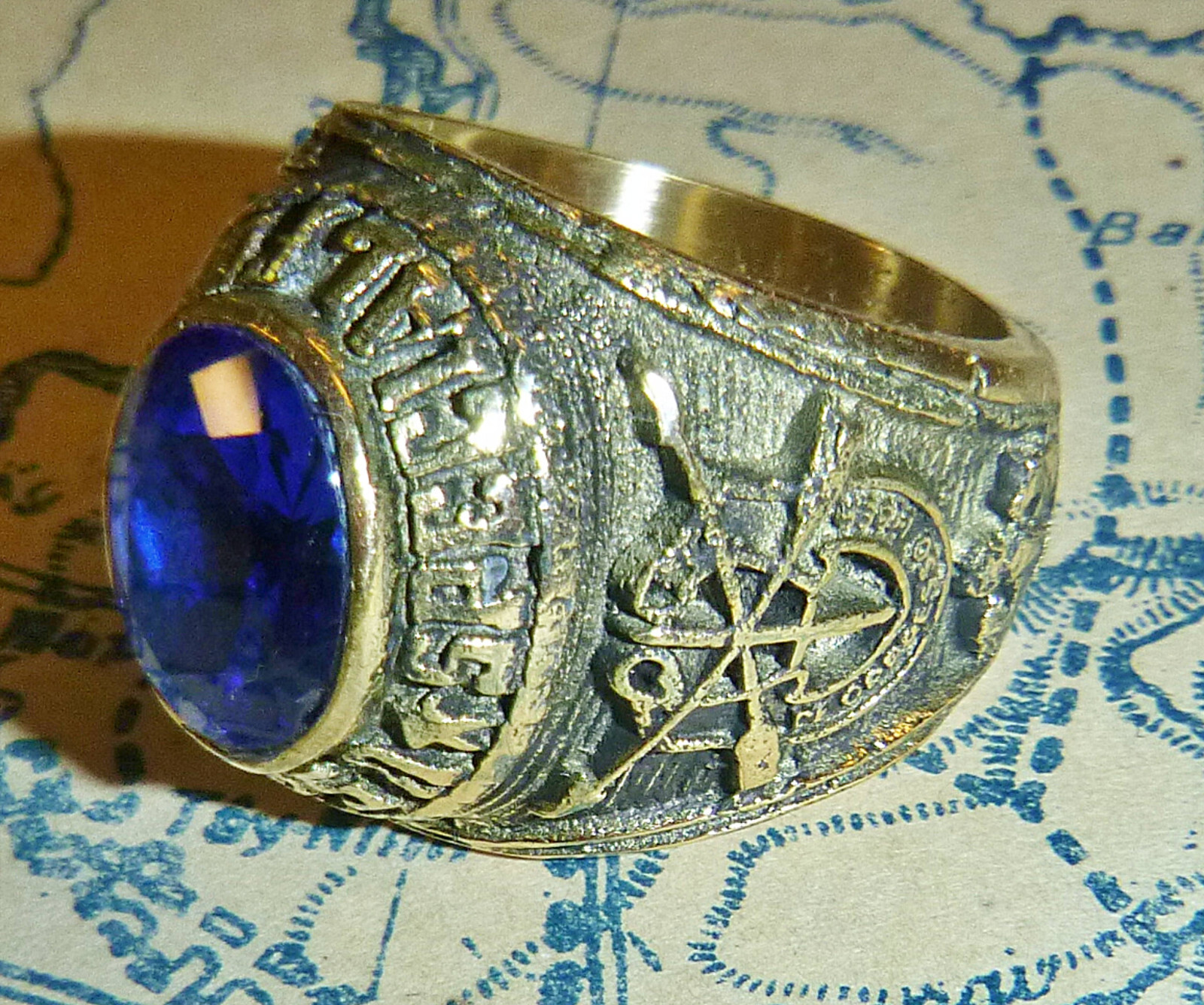 US Special Forces – MENS RING – Small Size 7 – Blue Stone – Vietnam War – R.5