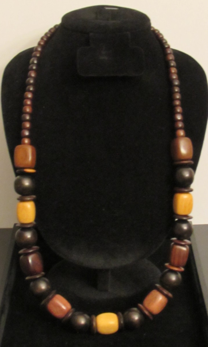 Vintage Chunky Wooden Bead Necklace Assorted Tones, Shapes, Sizes (Boho/Retro)