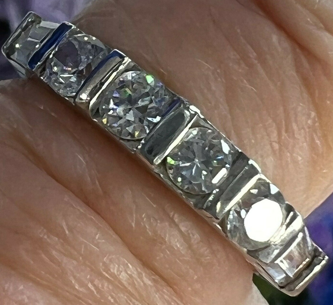STERLING SILVER 0.925 WHITE quartz STACKABLE ESTATE 1/8″ BAND RING SIZE 7.25