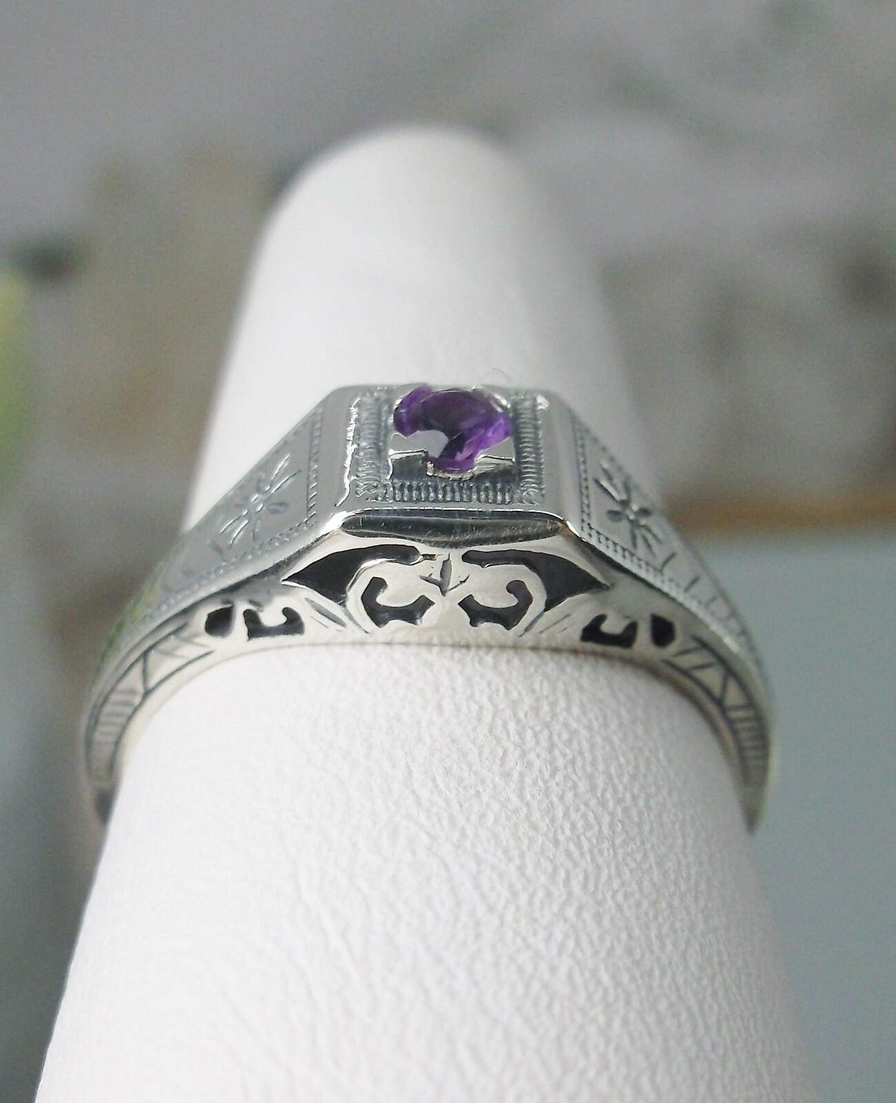 NATURAL Amethyst Ring, Art Deco Wedding Revival Jewelry (Custom-Made) US SELLER
