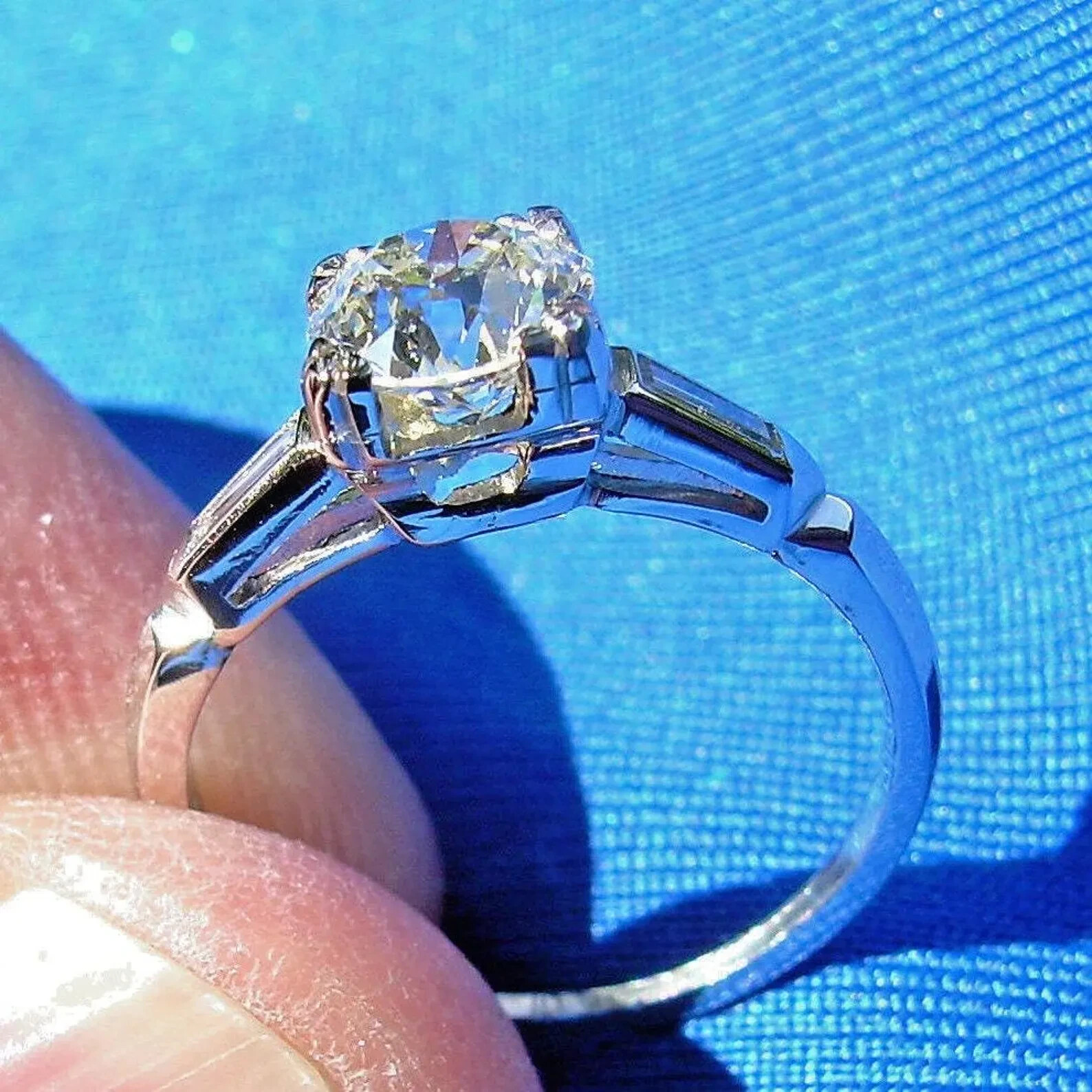 Original EARTH MINED DIAMOND Deco Engagement Ring Vintage PLATINUM Solitaire 7.5