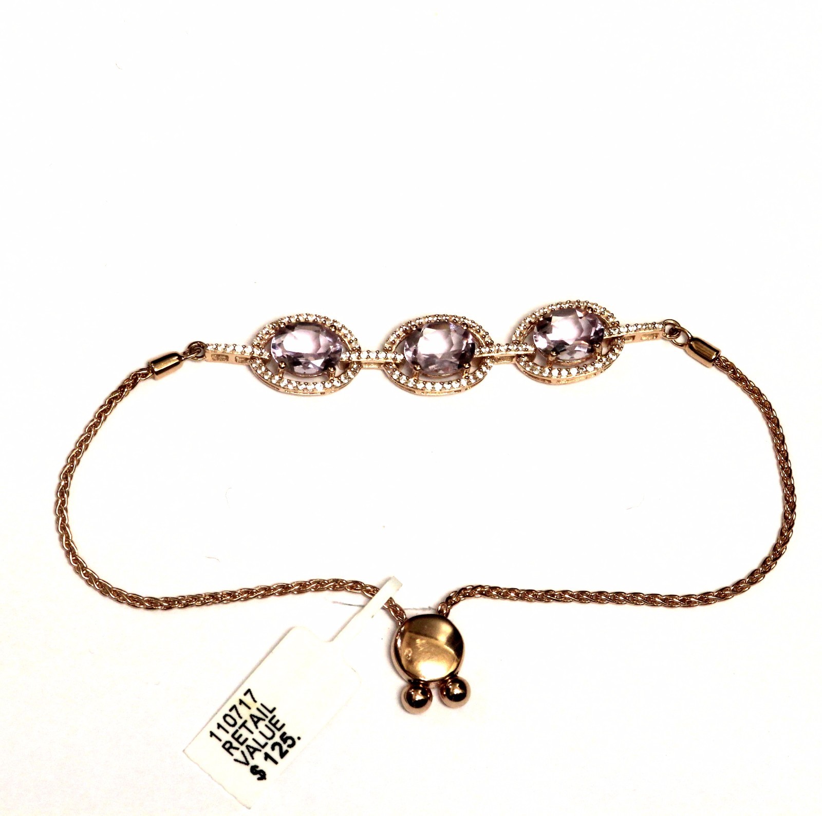 925 Silver 14k rose plated amethyst lab white sapphire bracelet 9.4g gemstone