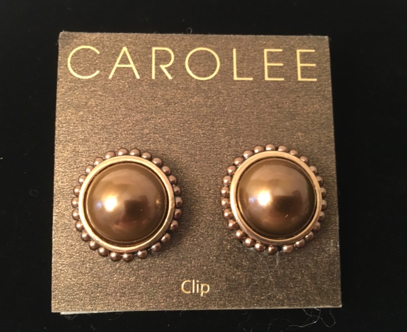 Carolee Bronze Color Cabochn New Old Stock Earrings Clip On