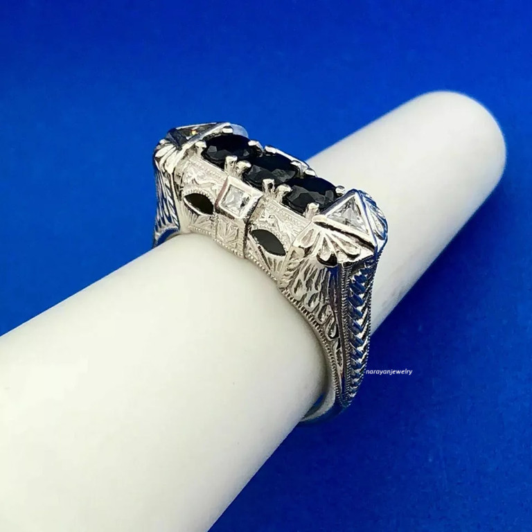 Edwardian Women’s 2Ct Sapphire Antique Engagement Ring 14K White Gold Plated