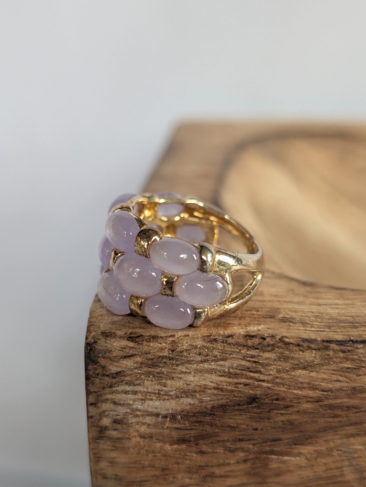 Vintage Lavender Jade Jadeite Bubble Ring Gold Tone Sterling Silver Size 6