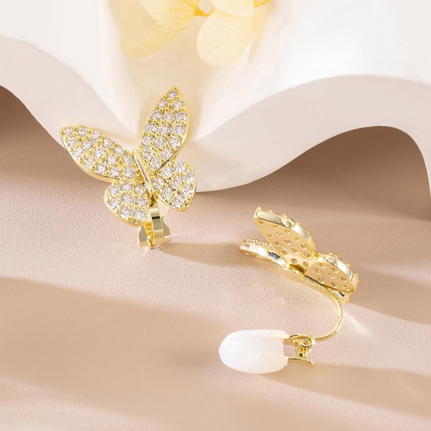Clip on Earrings Not Pierced Vintage Style Statement Butterfly Earrings Stud Sil