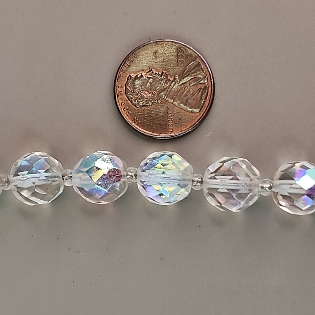 Vintage AB Glass Beaded Necklace Round Faceted Aurora Borealis 24″