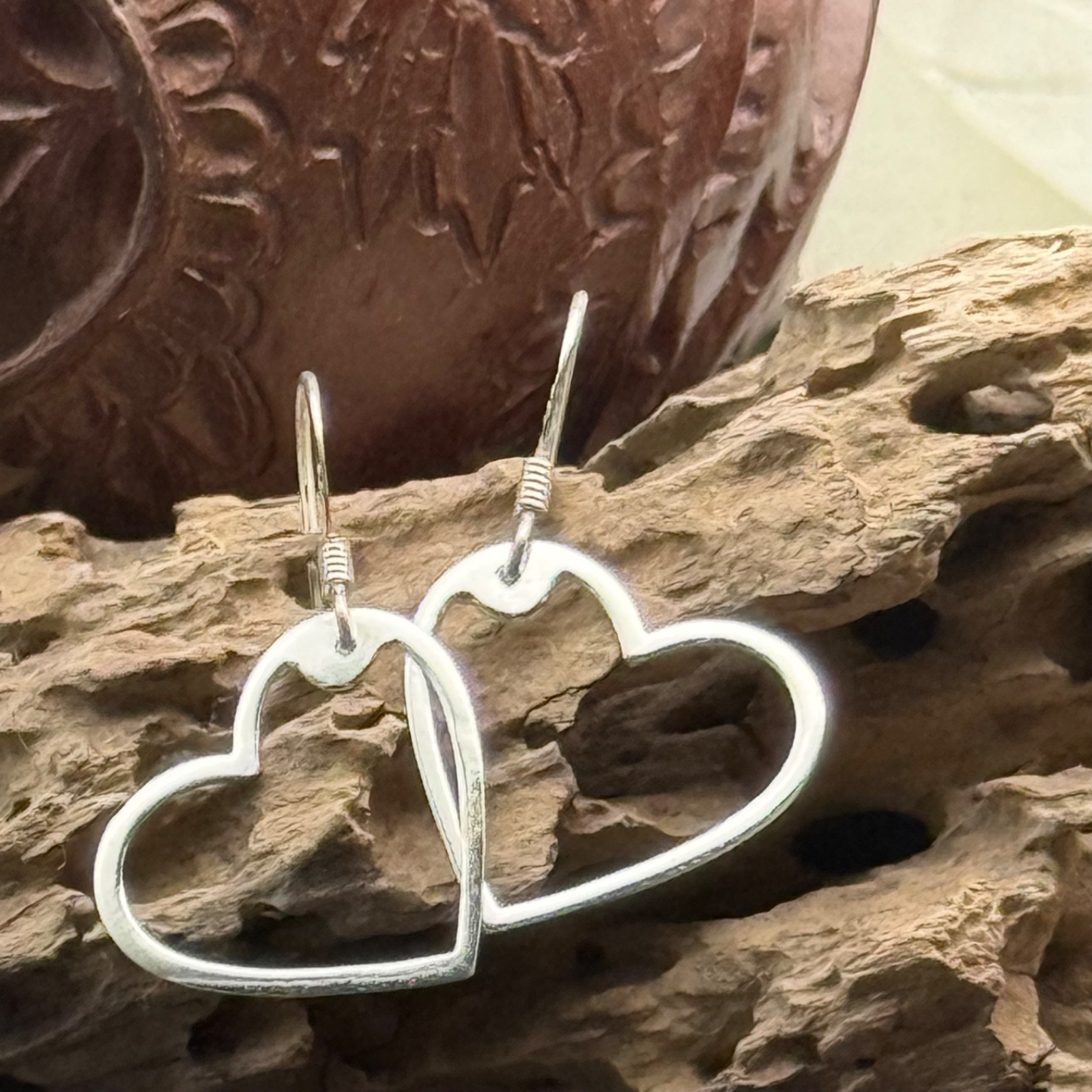 Vintage Sterling Silver Open Heart Dangle Earrings 925 Minimalist Romantic Gift