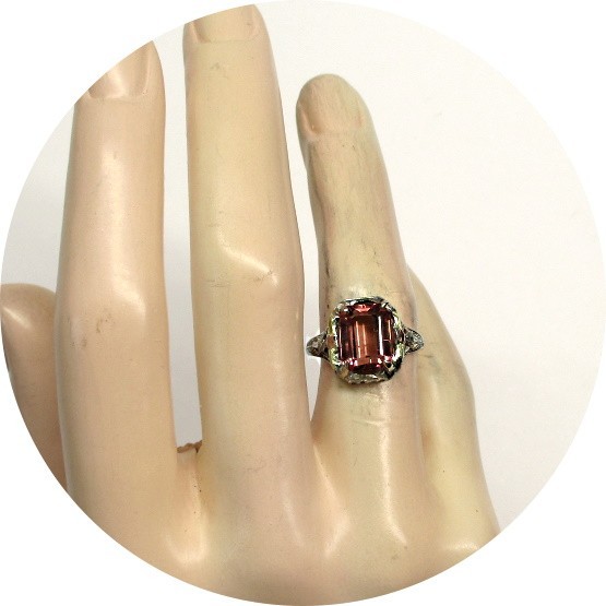 Gorgeous Rosy-Pink TOURMALINE Ring – Art Deco Filigree – 14k Solid White Gold…