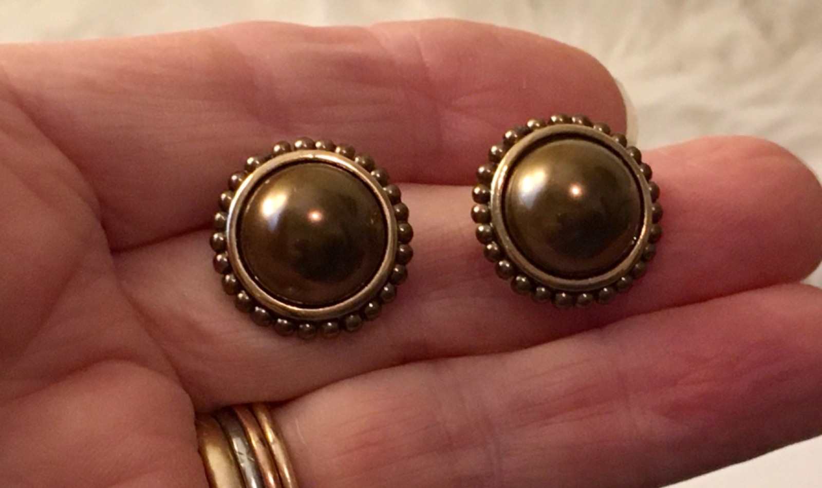 Carolee Bronze Color Cabochn New Old Stock Earrings Clip On