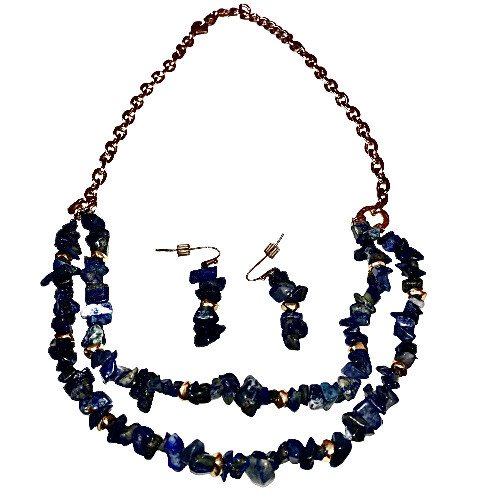 Lapis Necklace & Earring SET Lazuli Blue Natural Gravel Chip Gemstones