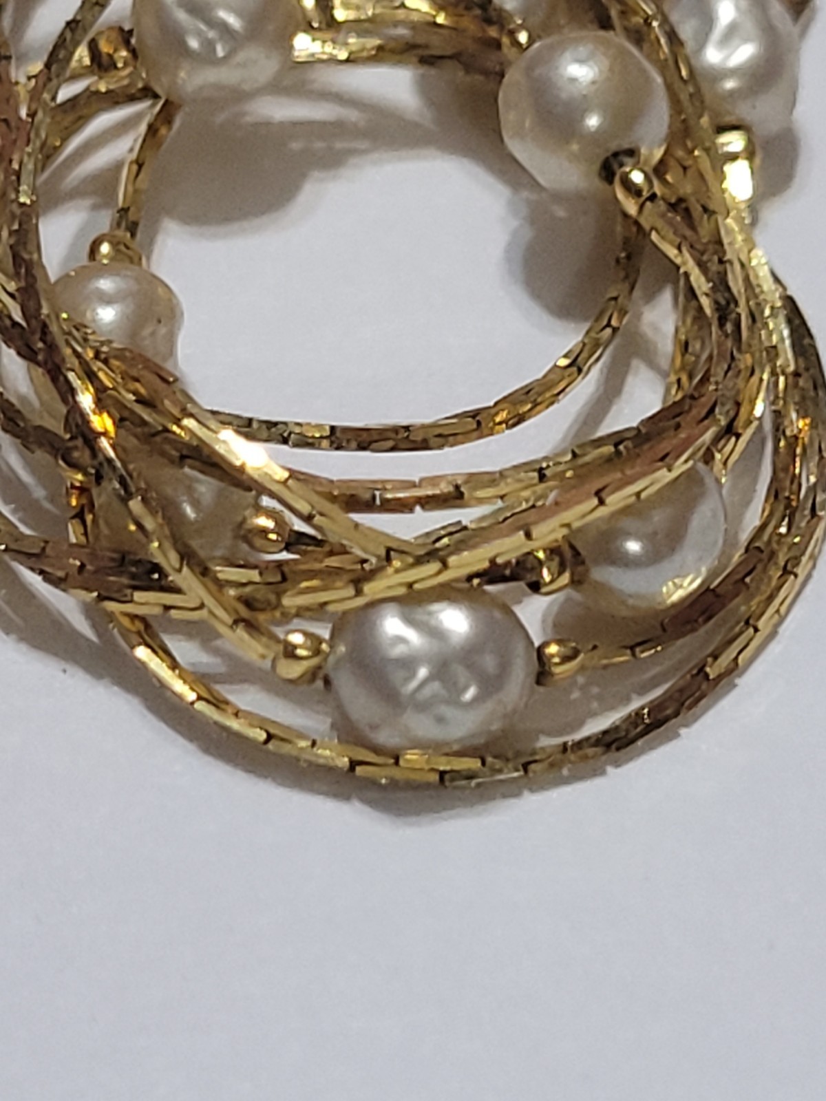 Vintage Signed Marvella Necklace Imitation Pearl Gold-tone 24″ Costume Fashion