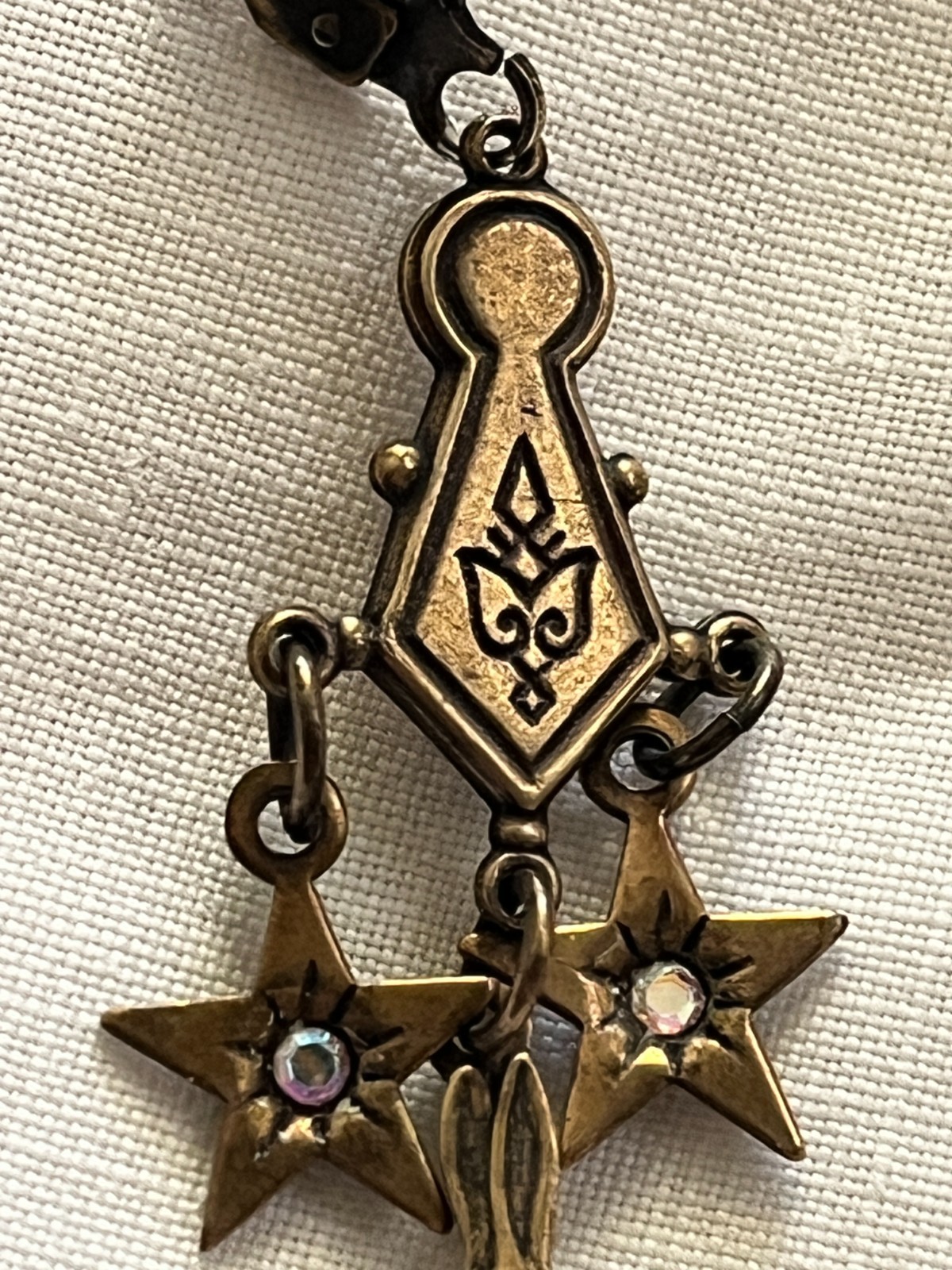 Bronze-Toned Antique-Style Chandelier Dangle Earrings, Stars, Rabbit in Hat 2.5″