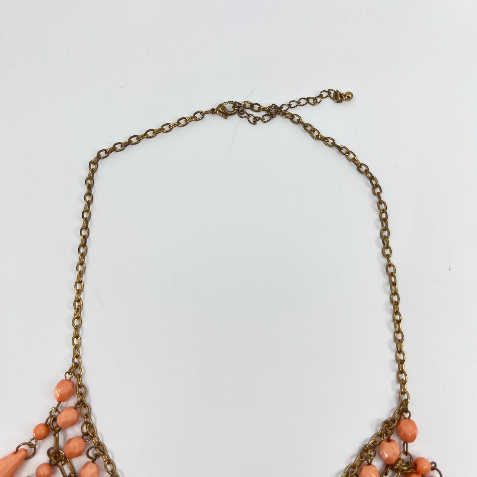 Vintage Retro Peach Teardrop Bib Necklace Antique Gold Tone Statement Jewelry