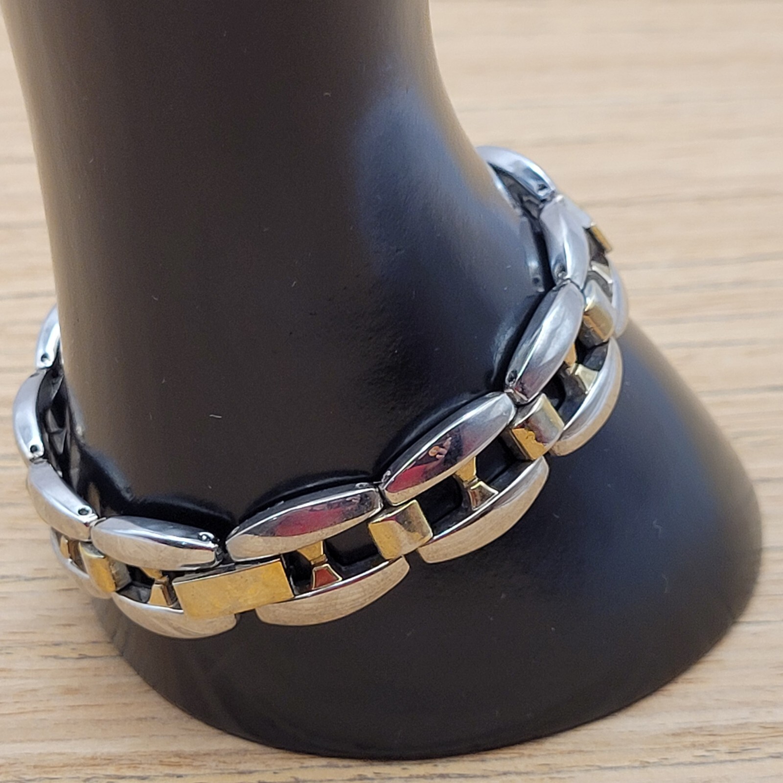 Bold Chunky Link Classic Style Stainless Steel Plated Two Tone Bracelet 7.5 Inch