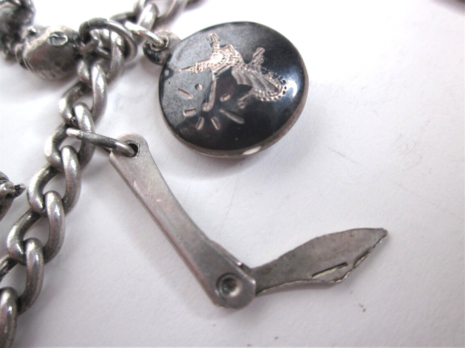 Sterling Silver Charm Bracelet Antique- Lil’ Eightball + 11 Other S/S Charms