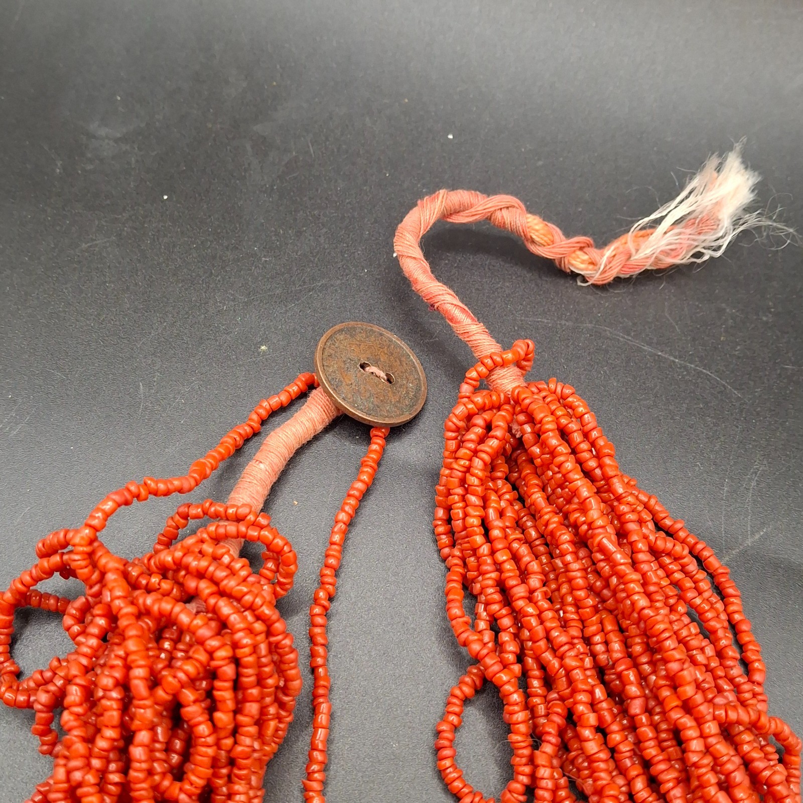 Vintage Red Coral Multi Strand Necklace India Ethnic Silver Coin Clasp Chunky