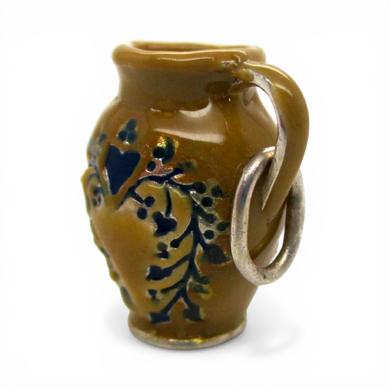 Sterling Silver Enamel Heart Crock Jug Charm for Bracelet Pottery Brown County