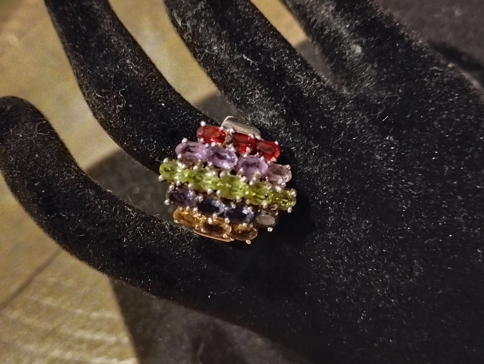Vintage Ring Sterling Silver Rainbow Multi Gemstone Gem Sapphire/Peridot/Citrine