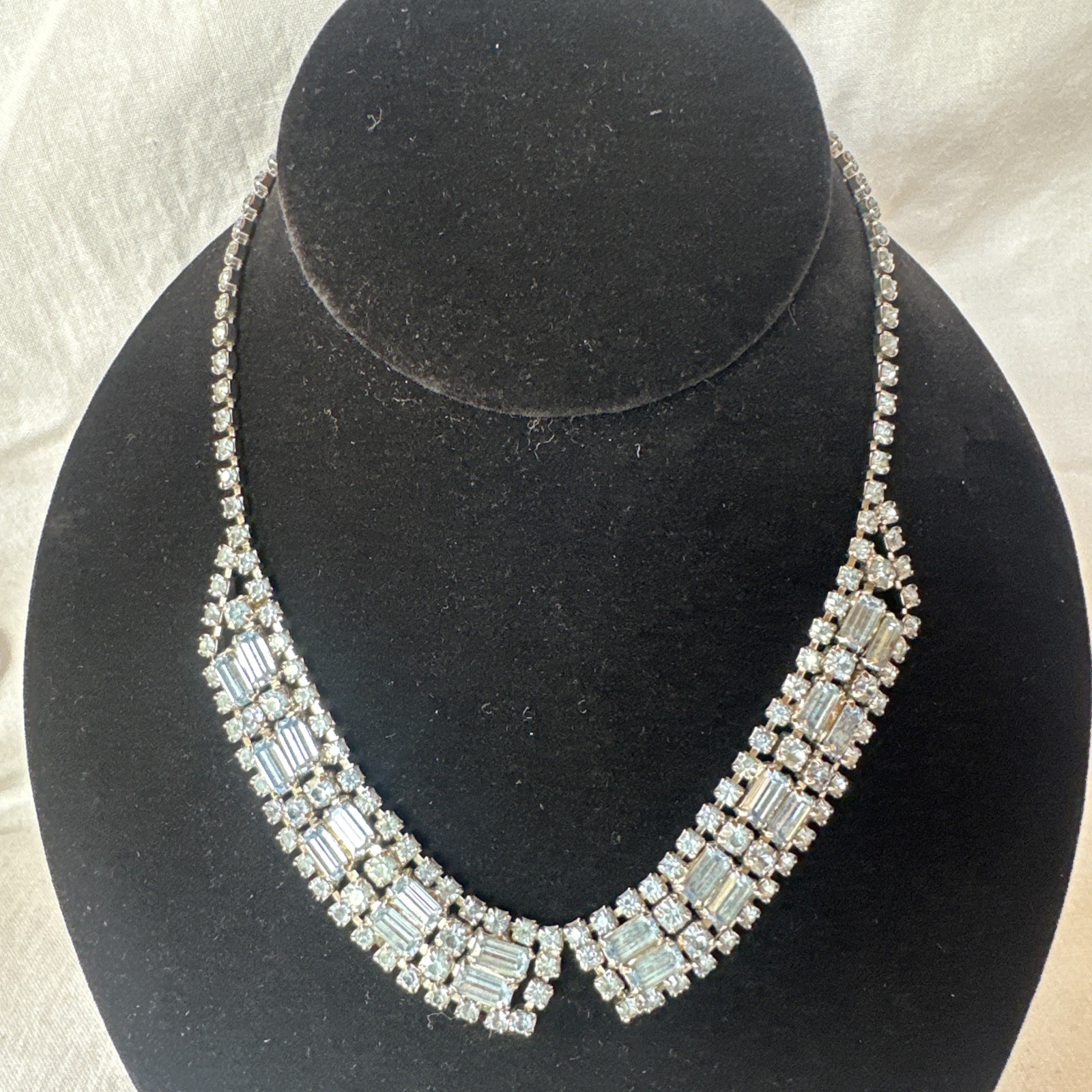 Vintage 1950 Blue Rhinestone Baguette Necklace And Bracelet