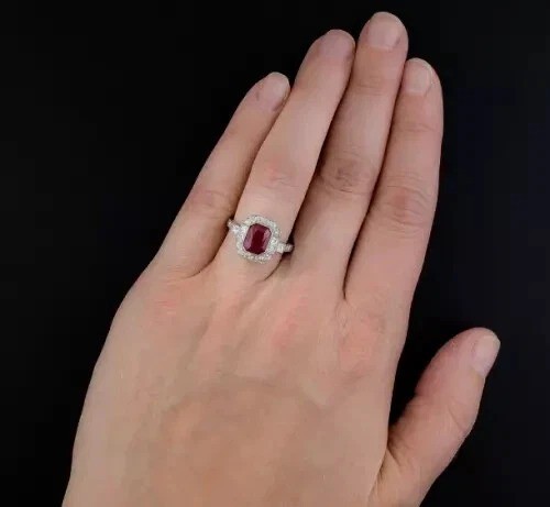 2.75Ct Art Deco Style Lab Created Ruby Halo Engagement Wedding 925 Silver Ring