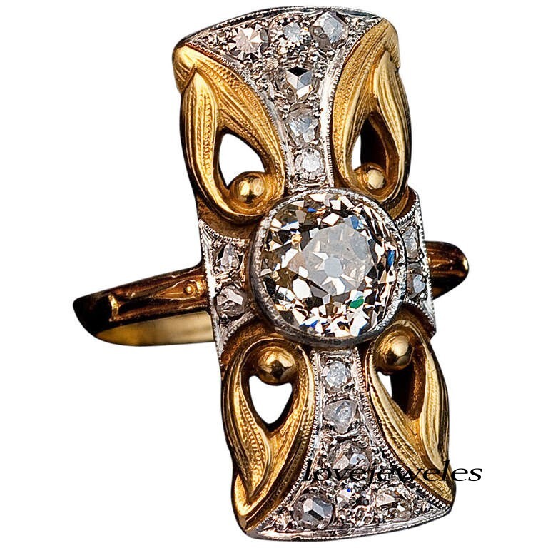 3CT Round Lab-Created Diamond Vintage Art Deco Wedding Ring 14K 2-Tone Gold Over