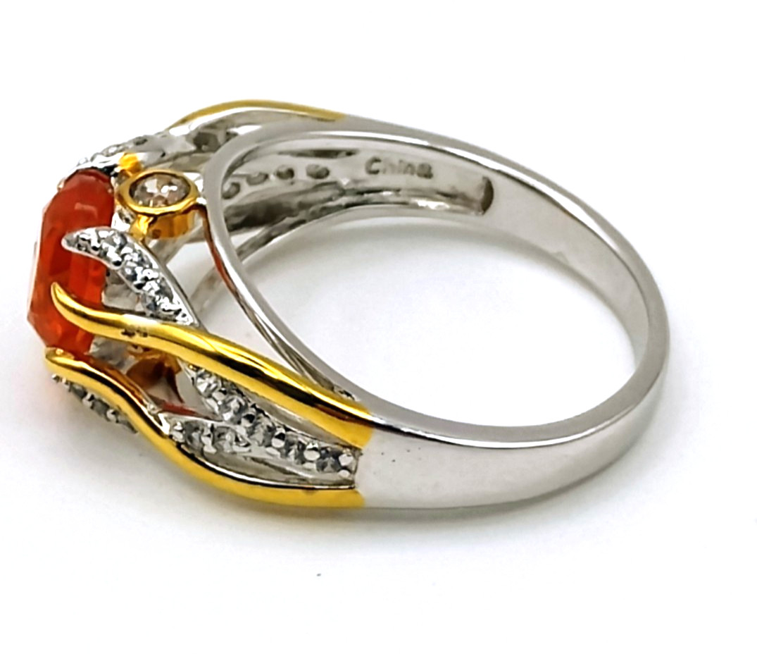 Victoria Wieck 925 Sterling Silver Mexican Fire Opal White Zircon Ring Size 10