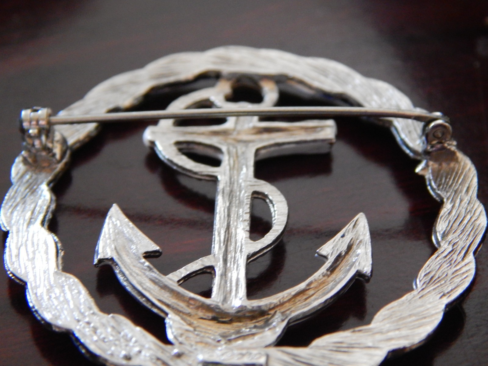 Vintage Coro Enamel Brooch: Blue & White Enamel, Anchor/Nautical