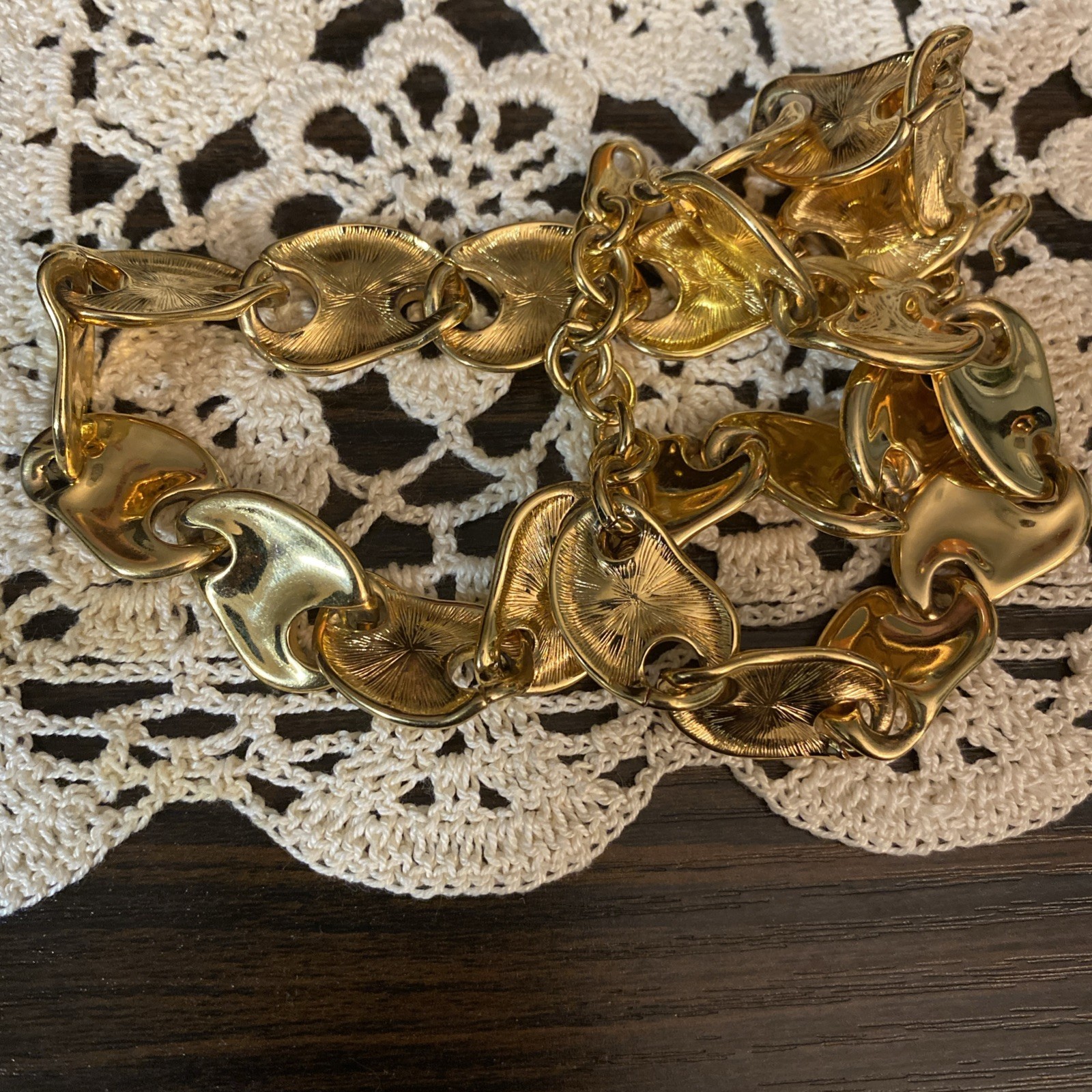 Vtg Monet Signed Gold Plate Panel Link Mariner Runway Glamour Statement Necklace