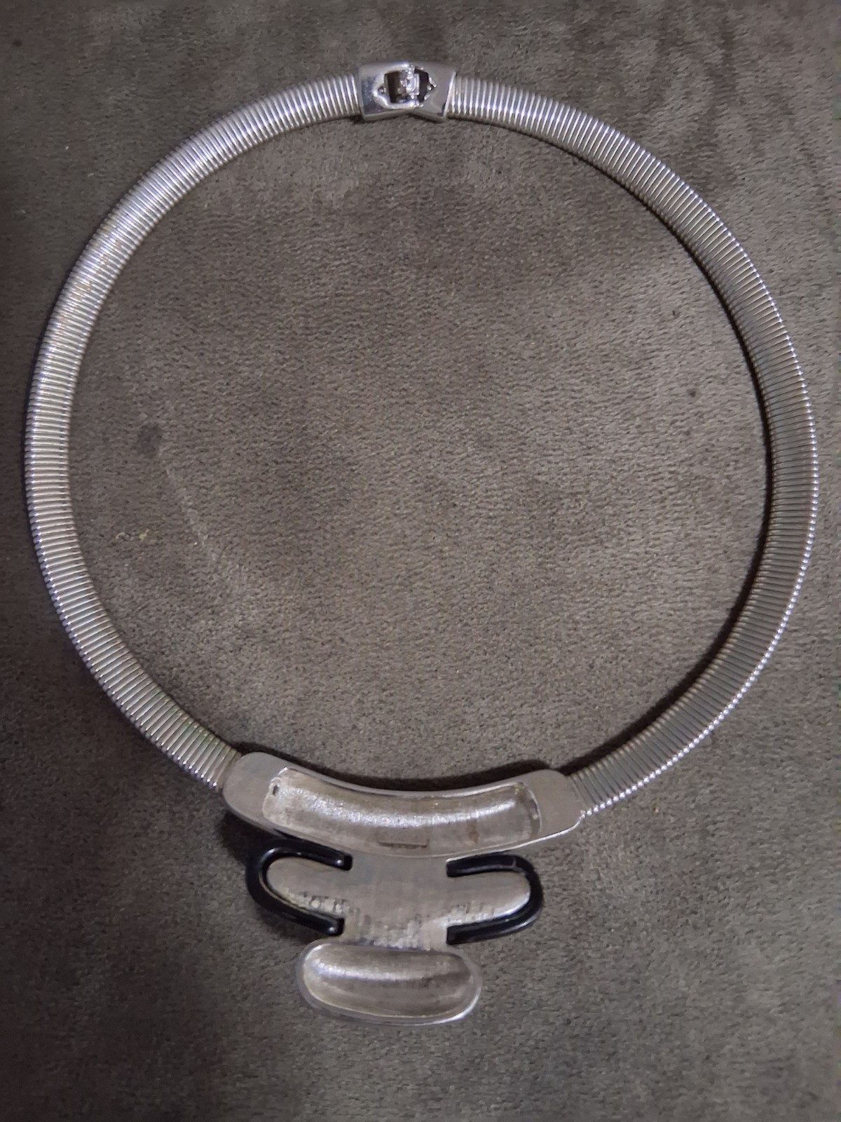 Monet Silver-Tone Omega Silver And Black Vintage Necklace