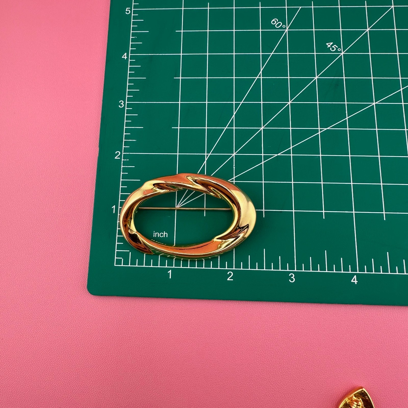 Vintage Brooch Lot Shiny Gold Tone 1990s Open Work Metal Oval Leaf Monet 1990s
