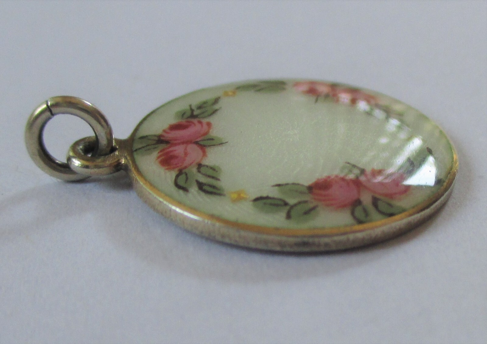 ANTIQUE STERLING SILVER GUILLOCHE ENAMEL ROSE DAVID ANDERSEN CHARM PENDANT