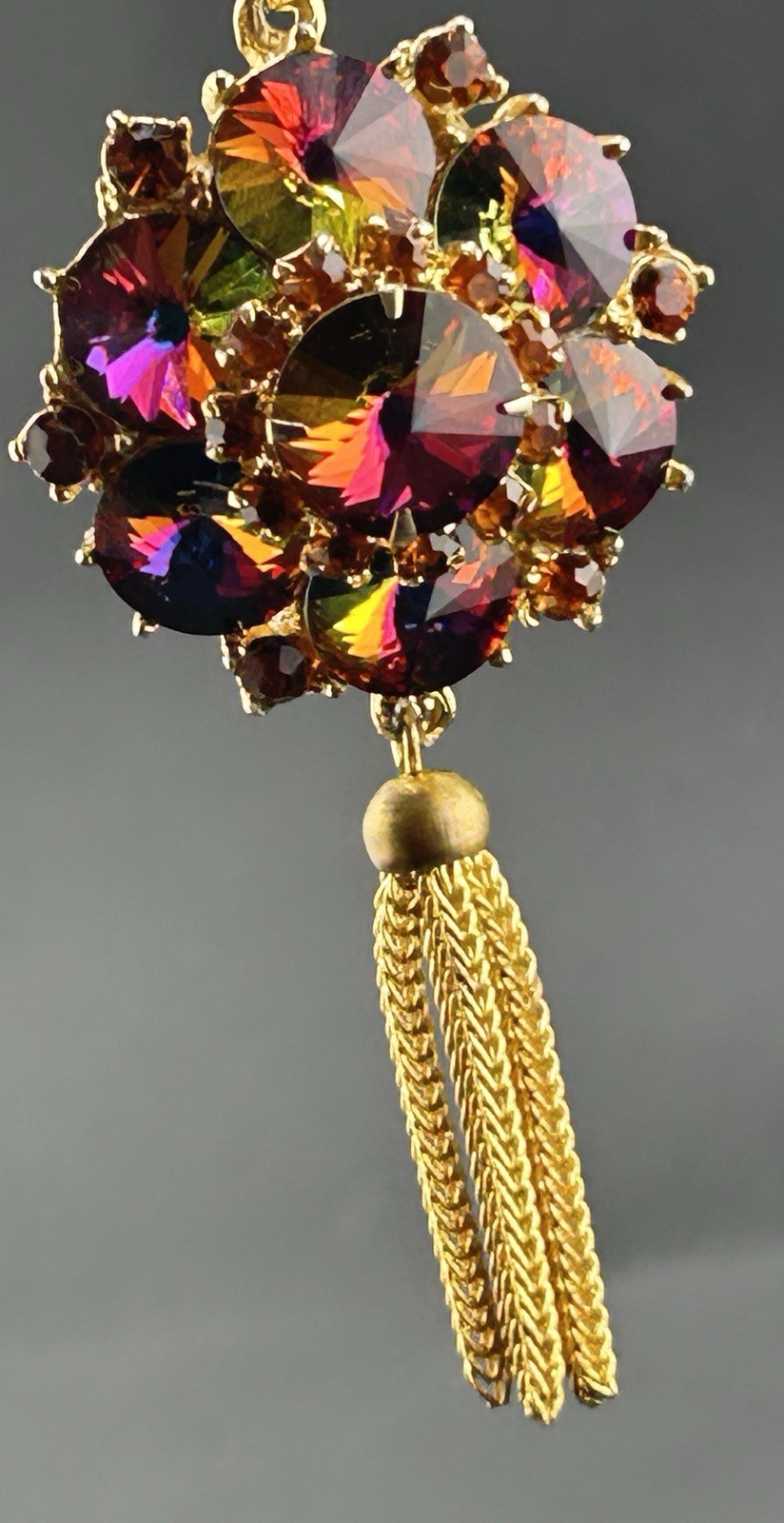 Vintage Edlee Watermelon Rivoli Gold Tone Dangle Pendant