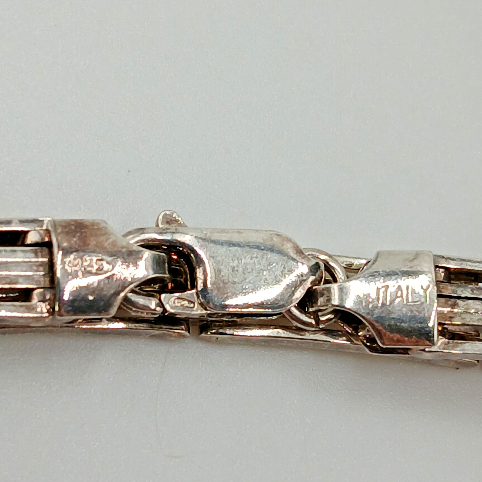 925 KI Two Tone Bar Link Bracelet 7in Unisex Sterling Silver 15g Vermeil Italy