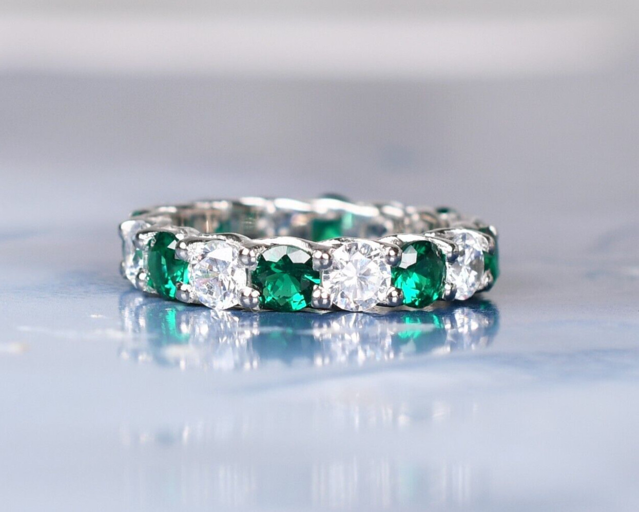 Emerald With Diamond Ring Birthday Gifts For Her Round Stacking Ring Birthstone