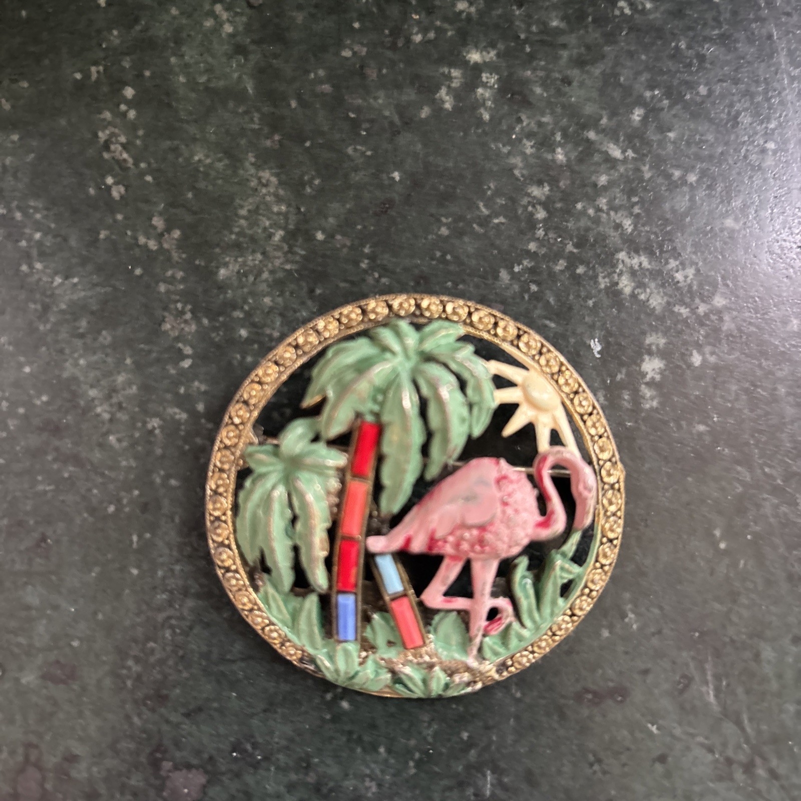 Vintage Little Nemo Flamingo Enamel Tropical Collectible Brooch Marked LN/25