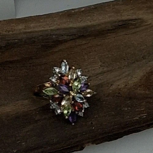 925 Silver Amethyst Peridot Garnet & Topaz Cocktail Ring Fruit Salad Sz 6.5