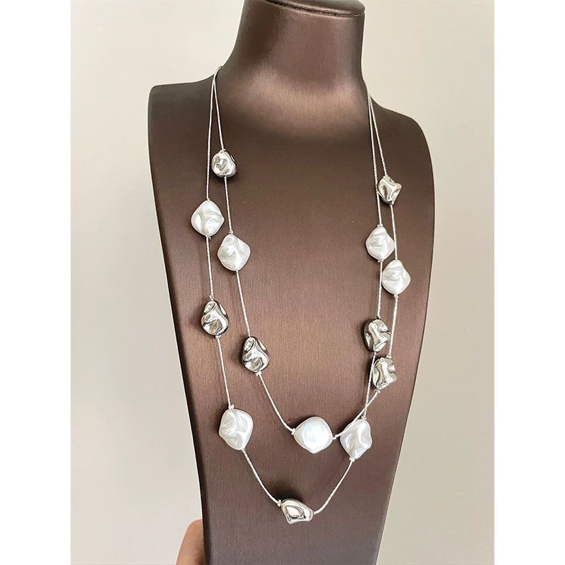 Vintage-style two-layer spliced ​​pearl necklace for women