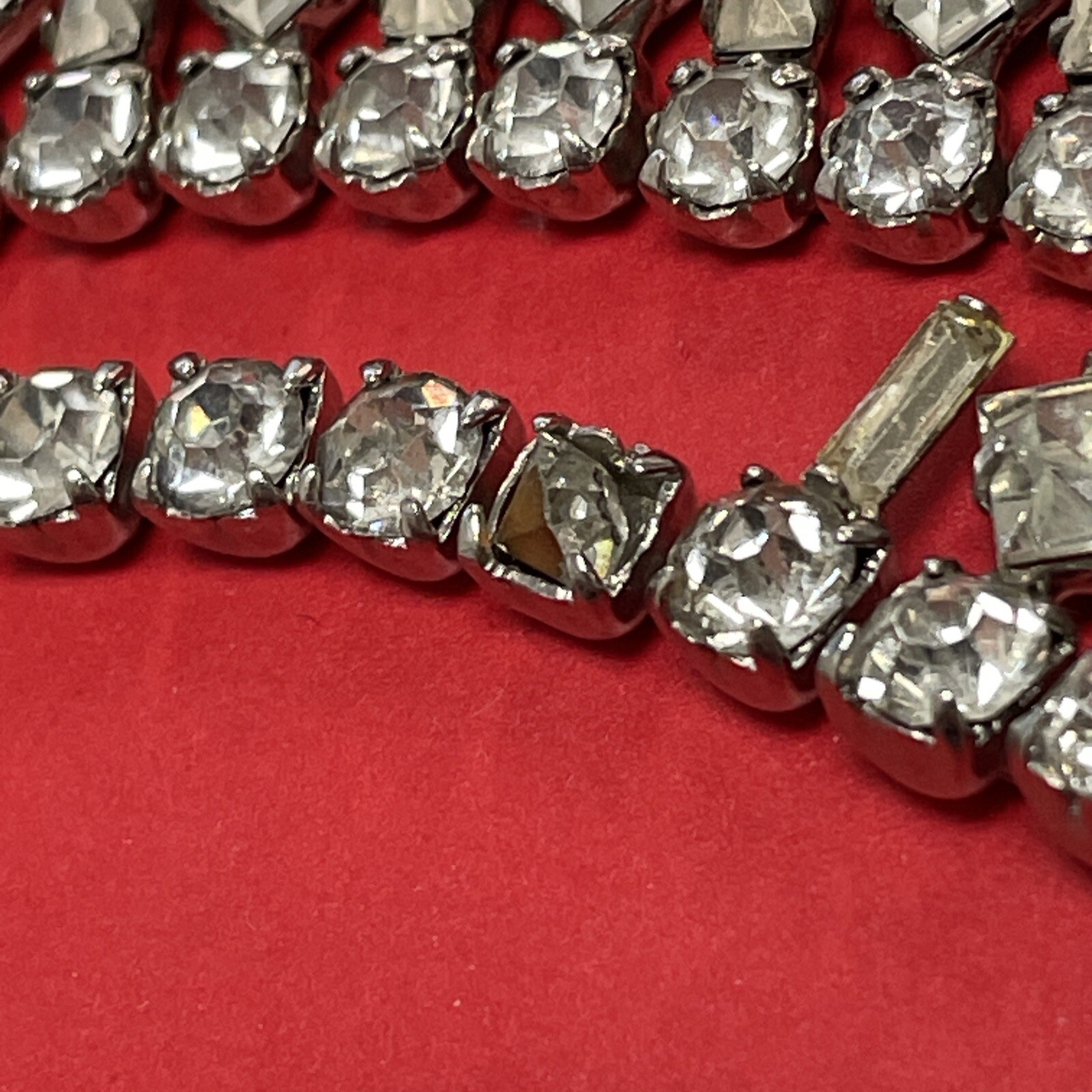 VINTAGE UNSIGNED SILVER TONE RHINESTONE BAGUETTE BRACELET NECKLACE *SEE DETAILS*