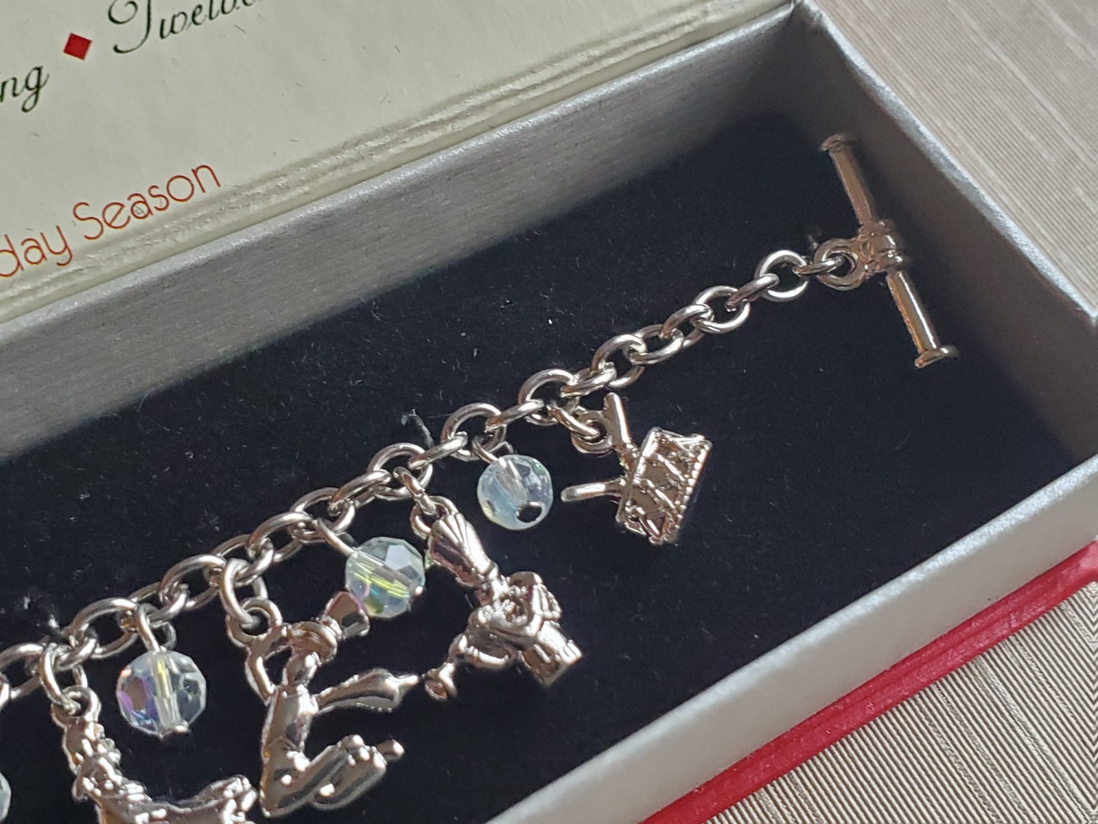12 Days Of Christmas Charm Bracelet Sterling Silver Finish Toggle Clasp In Box