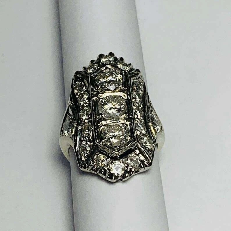 Art Deco Style Round Cut Lab Created Diamond Filigree 925 Silver Engagement Ring