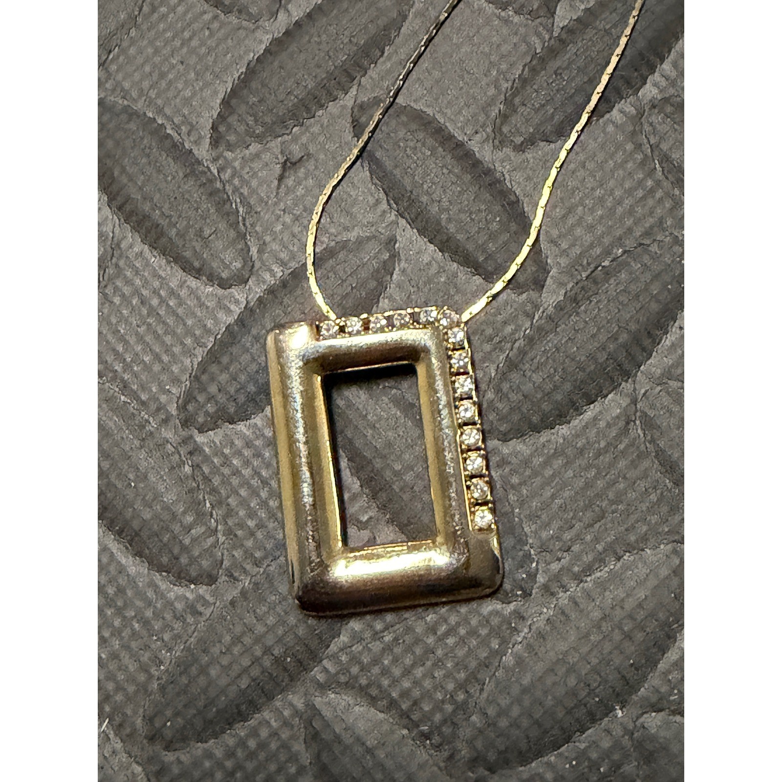 Park Lane Necklace Gold Tone Vintage Rhinestone Rectangle Pendant Signed 80s