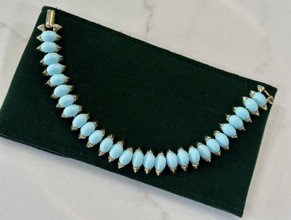 Crown Trifari 7” Bracelet Set: Egyptian Turquoise & Etruscan Link Revival Theme