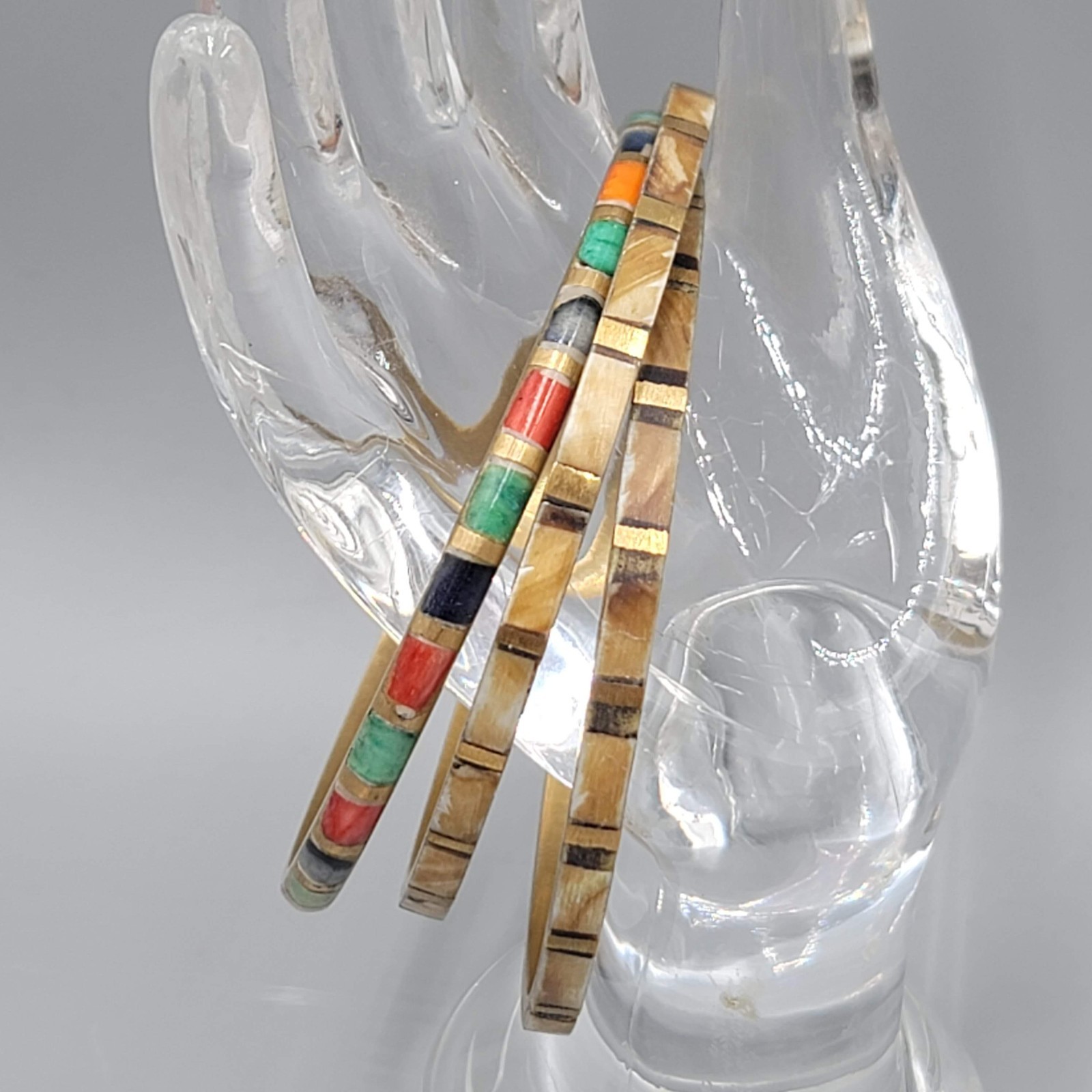 Vintage Bangle Bracelet Lot of 3 Brass Inlay Made in India