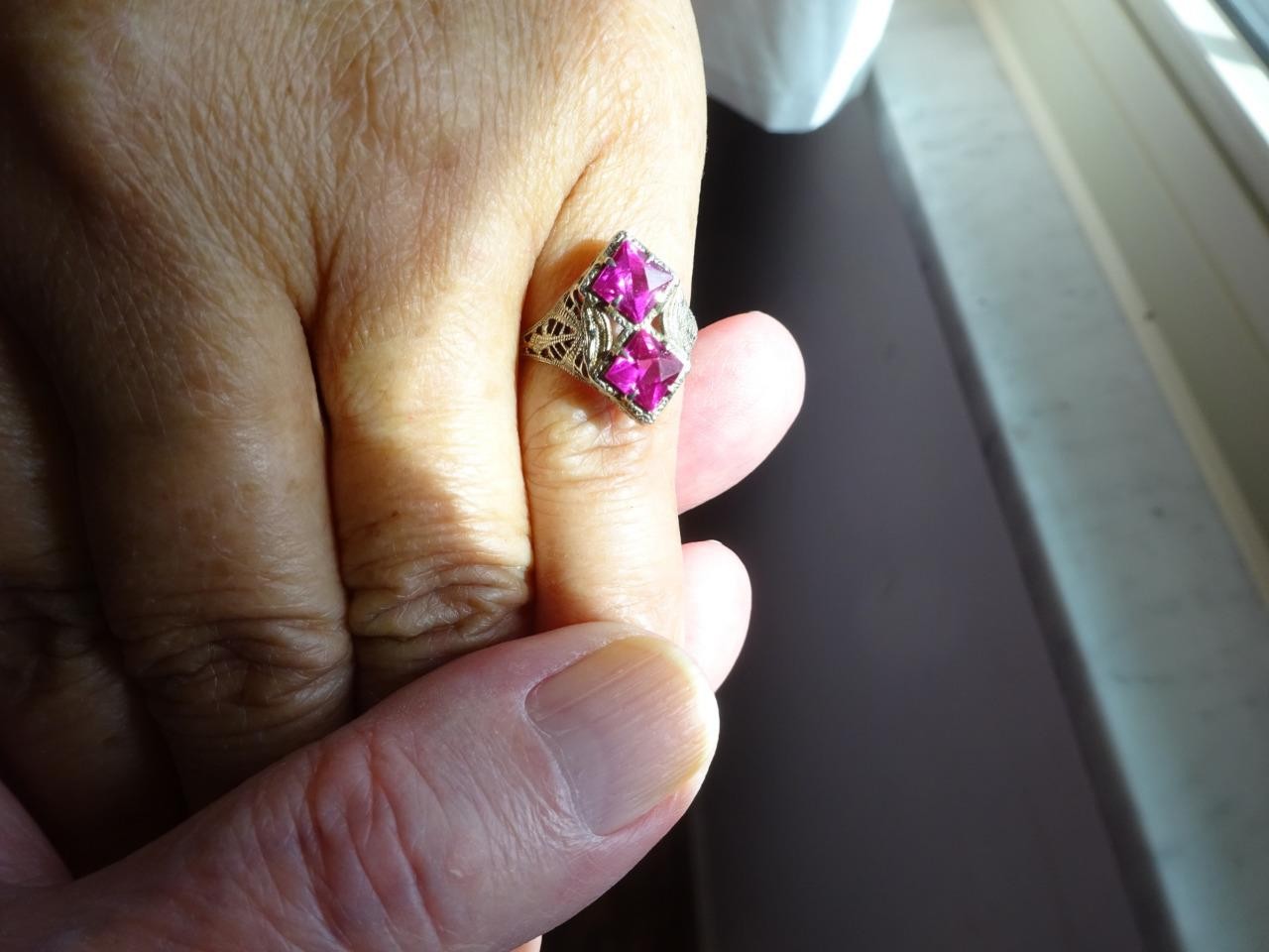 TITANIC C1900 10k Gold Gemstone Filigree Ring RARE Maltese Cross OSTBY BARTON