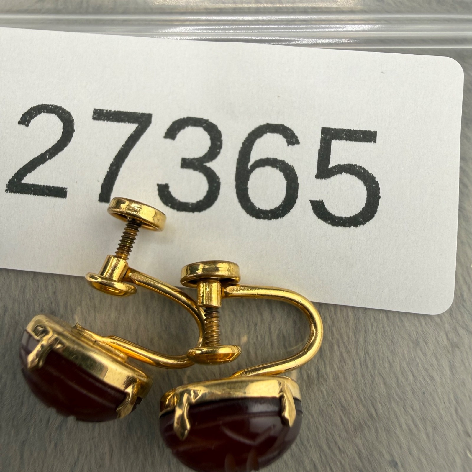 Vintage Gold Filled Scarab Screw Back Earrings Red Egyptian Revival