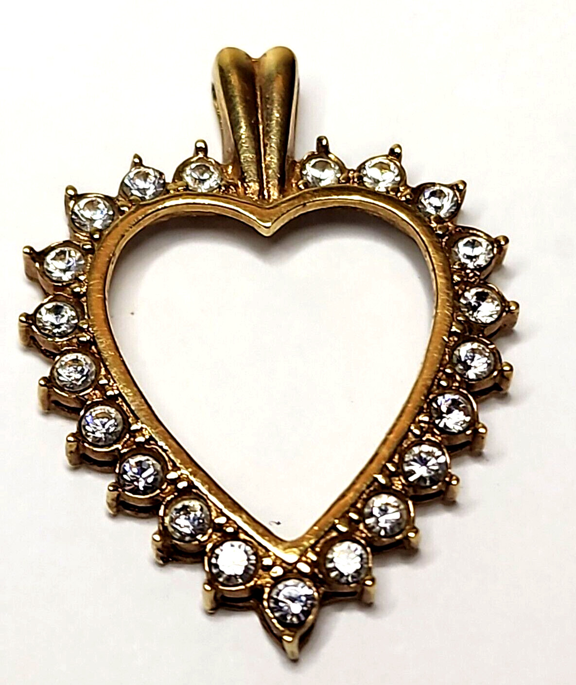 Vintage Gold (no stamp) metal and CZ heart pendant