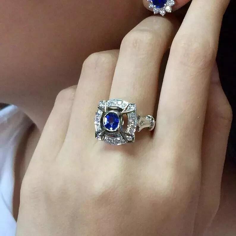 2.4Ct Art Deco Vintage Style Lab Created Sapphire 14K White Gold FN Wedding Ring