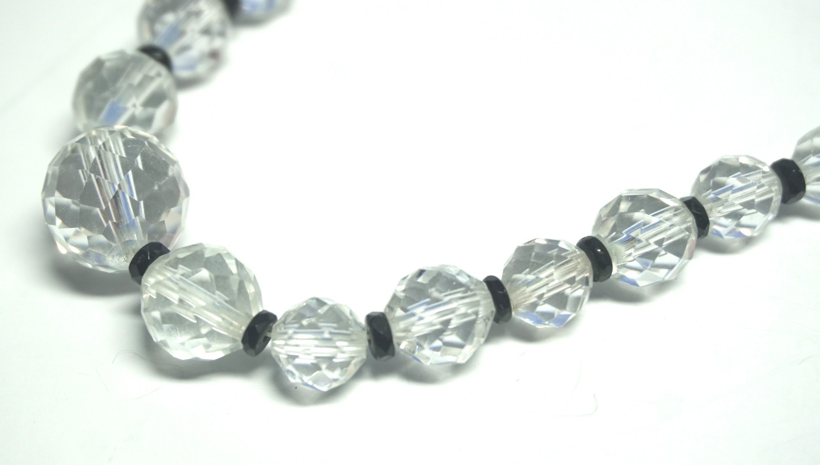 VTG Disco Ball Faceted Crystal Bead Necklace w/Black Spacers & Rhinestone Clasp